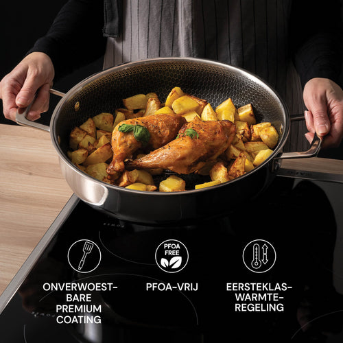 Rosmarino HexaPRO lage braadpan met deksel - 28cm - vtwonen shop