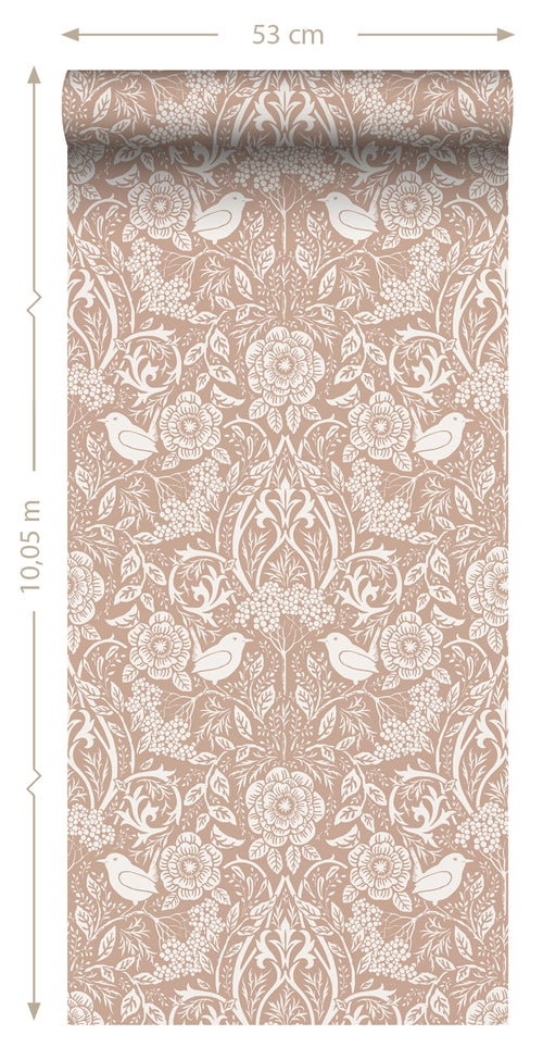 ESTAhome behang bloemen en vogels in art nouveau stijl nude kleur en wit - 53 cm x 10.05 m - 139324