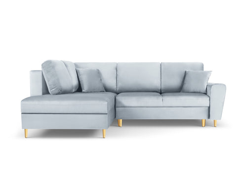Cosmopolitan Design Uitklapbare hoekbank links met opbergdoos Kyoto 5-zits, flueel, lichtblauw - 194x243x88cm