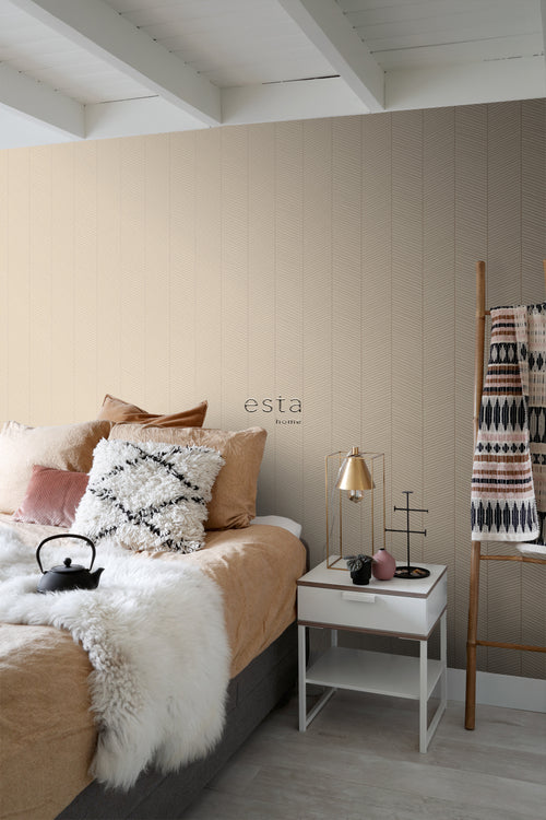 ESTAhome behang visgraat-motief licht perzikroze - 53 cm x 10.05 m - 139450