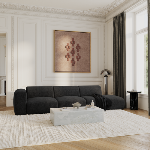 Sia Home - Rechte bank MYRA - Fluweel met patroon - Donker antraciet - 310cm - vtwonen shop