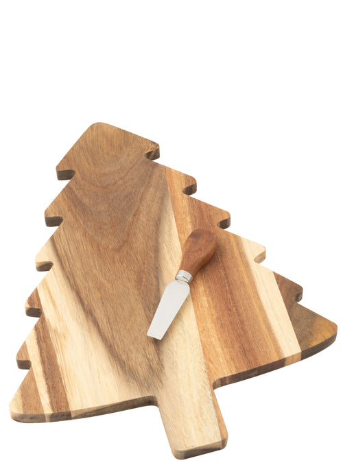 J-Line kaasplank + mes Kerstboom - hout - naturel