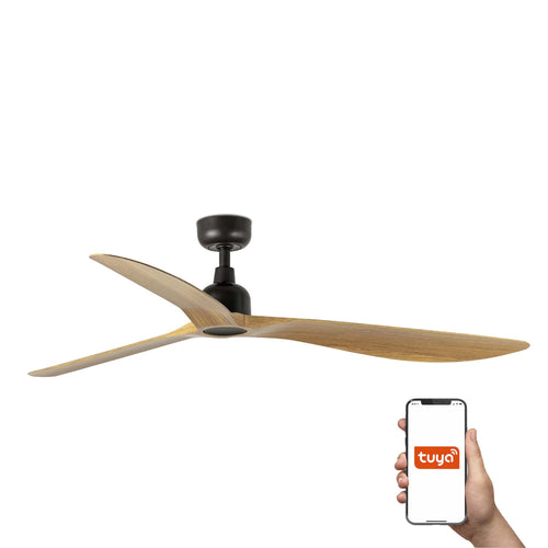 Faro Outwood Grote plafondventilator met 3 bladen, donkerbruin, eikenhout, Tuya Smart System
