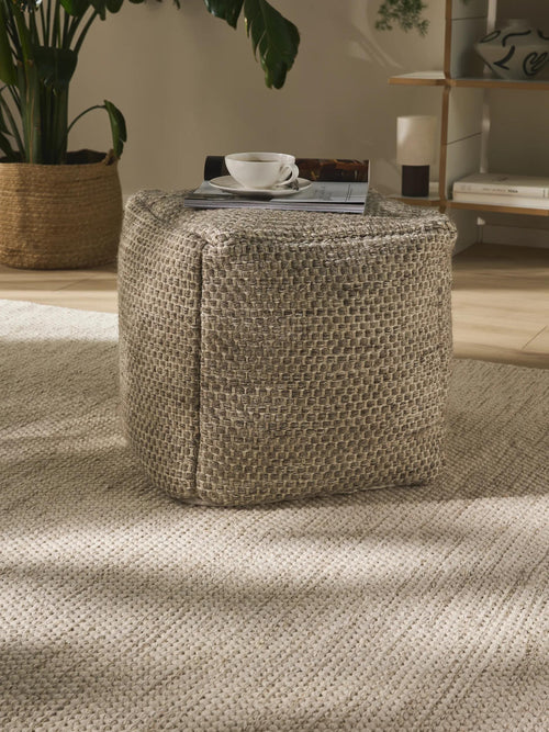 benuta handgemaakte wollen poef Rocco - taupe - 45x45x45 cm