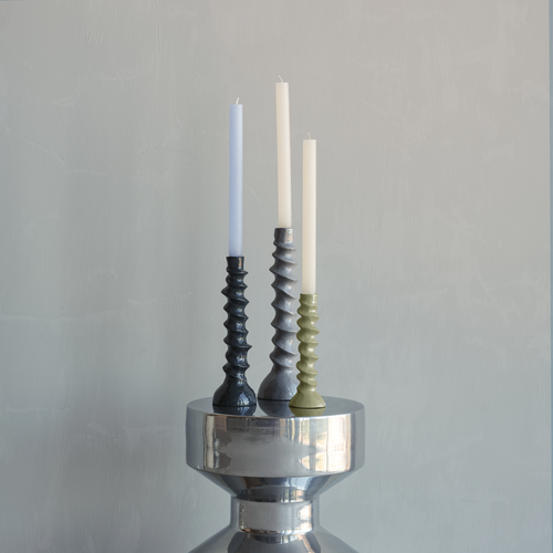 WOOOD kandelaar Bexi - Metaal - Grijs/Groen - Set Van 3 - 28x9x9