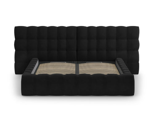 Cosmopolitan Design Opbergbed met dubbel hoofdbord Bali 140x200cm, flueel, zwart - 230x200x100cm