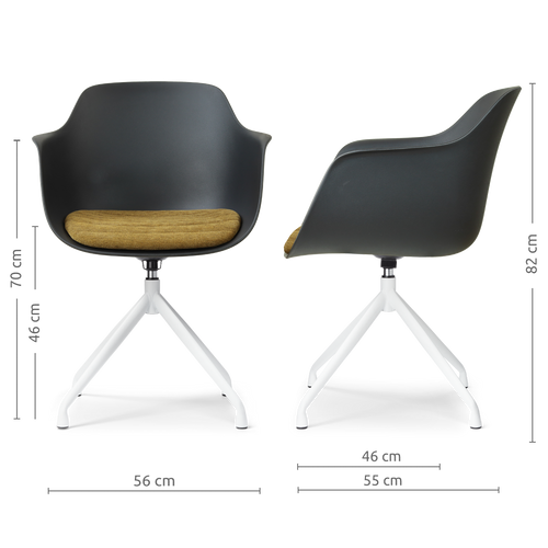 Nolon Nola-Liz draaibare eetkamerstoel zwart met mosgroen zitkussen - wit onderstel