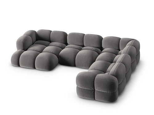 Cosmopolitan Design Panoramische hoekbank rechts Loretto 5-zits, flueel grijs - 250x345x68cm