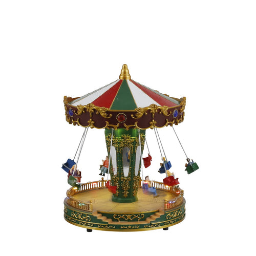 Luville Kerstdorp Miniatuur Kermisattractie Zweefmolen - Kerstversiering met Draaiende Stoeltjes en Verlichting - Guirlande voor Kerstdorp -