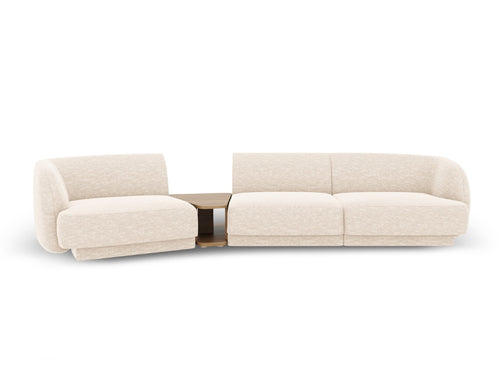 Micadoni linker modulaire bank Miley 3-zits, structurele stof ivoor - 126x303x70cm