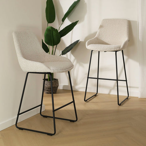 Nolon Nino-Isa Barkruk Bouclé Beige - Stof - Zwart Onderstel - 65 cm - vtwonen shop