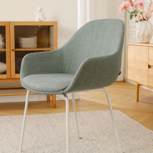 Nolon Nora-Mae Eetkamerstoel Saliegroen - Armleuning - Witte Poten