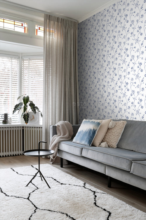 ESTAhome behang toile de jouy rozen wit en blauw - 53 cm x 10.05 m - 139300