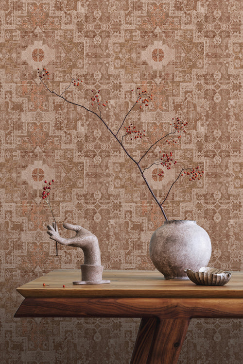 ESTAhome behang oosters kelim tapijt vergrijsd bruin - 50 x 900 cm - 131365 - vtwonen shop