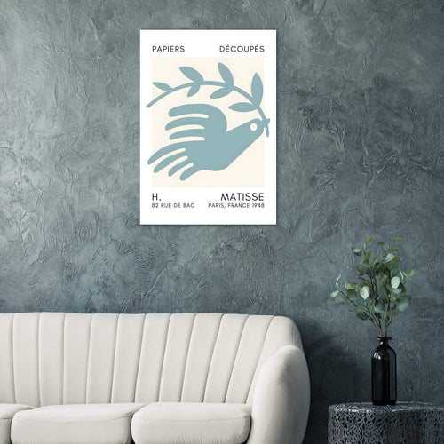 Artfulprints Poster Matisse – Peace dove turquoise   - 50x70 cm - Turquoise