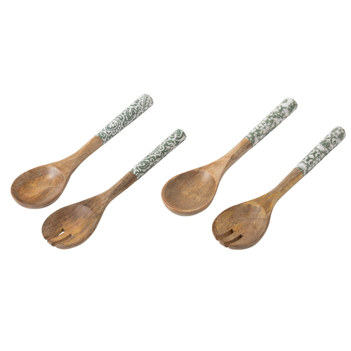 J-Line slabestek - hout - groen/wit - set van 2