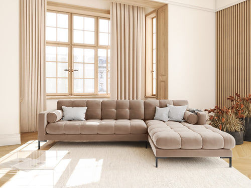 Cosmopolitan Design rechter hoekbank Bali 5-zits, flueel, beige - 185x293x75cm
