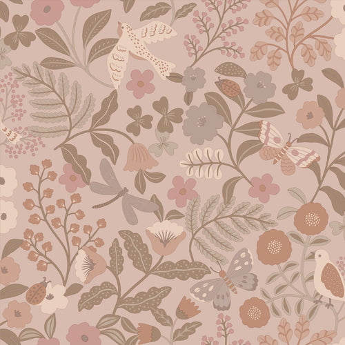 ESTAhome behang bloemen en vogels taupe en oudroze - 50 x 900 cm - 132232