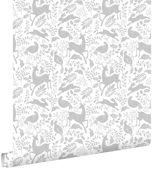 ESTAhome behang bos met bosdieren grijs - 50 x 900 cm - 139529
