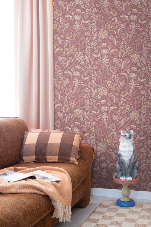 ESTAhome behang vintage bloemen mauve paars - 50 x 900 cm - 131331 - vtwonen shop