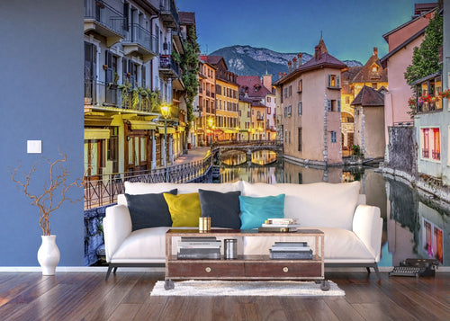 Sanders & Sanders fotobehang stadsgezicht blauw, geel en roze - 375 x 270 cm - 600543