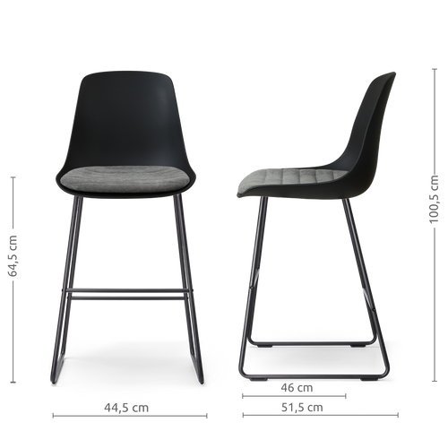 Nolon Nino-Liv barkruk zwart met zeegrijs zitkussen - zwart onderstel - 65 cm - vtwonen shop