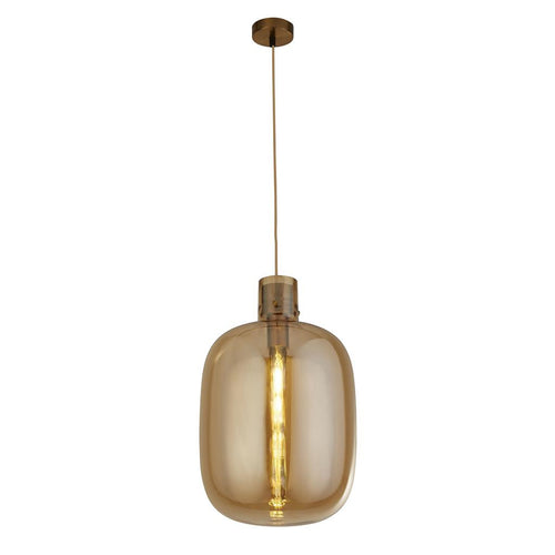 Searchlight Barrel hanglamp, messing, amberkleurig glas