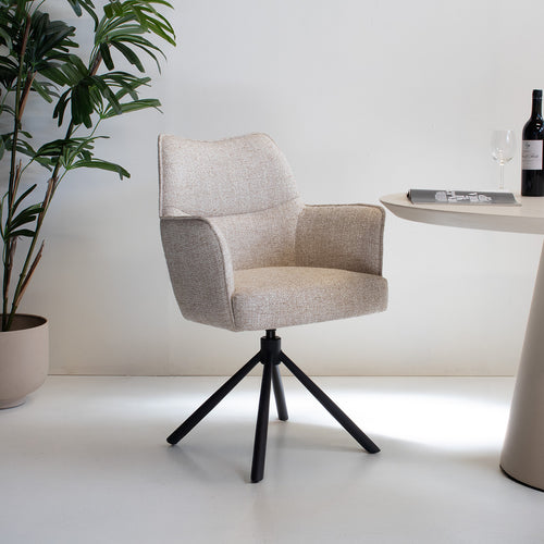 DÉJA Living Eetkamerstoel Zayn - Beige/Zwart - Draaibaar - Set van 2