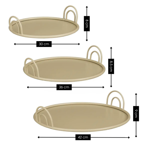 Mica Decorations Dienblad met Handgrepen - Set van 3 - Decoratie Woonkamer - Ook leuk als Kaarsenplateau, Onderzetter of Plantenonderzetter - IJzer -
