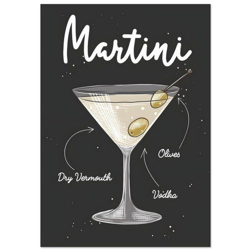 Artfulprints  Martini cocktail – Illustratie   poster A4 21x29.7 cm
