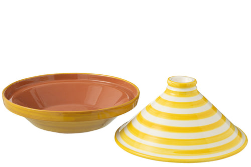 J-Line tajine Granada Stripes - keramiek - wit/geel