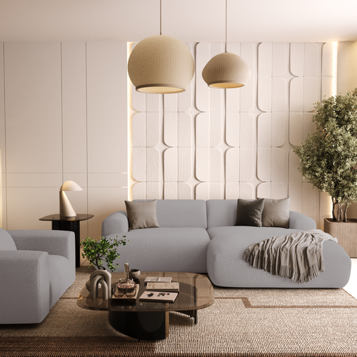 Sia Home - Rechte hoekbanken MYRA - Geweven stof - Lichtgrijs - 266cm - vtwonen shop