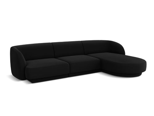Micadoni - Rechter hoekbank "Miley" 4 zitplaatsen, flueel, zwart - 156x255x70cm