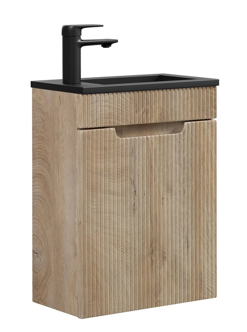 Badplaats Toiletmeubel Thermis 40 x 22 cm – Licht Eiken – Fonteinmeubel met Zwarte Wastafel