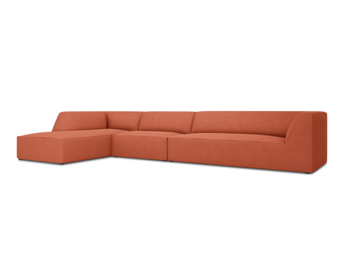 Micadoni linker hoekbank Ruby 5-zits, structurele stof, koraal - 180x366x69cm