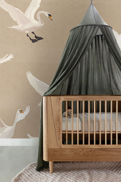 ESTAhome fotobehang zwanen donker beige en wit - 300 x 279 cm - 159419