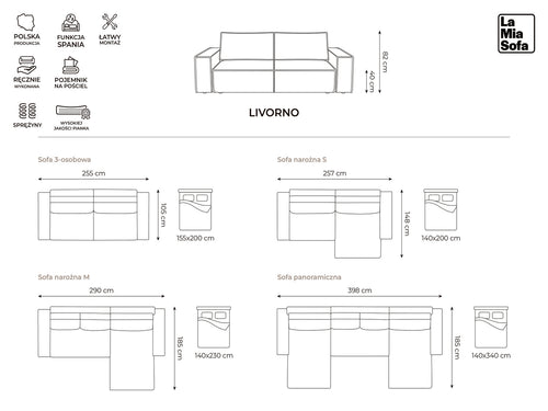 LaMiaSofa hoekbank rechts Livorno - velours - lavendel - 257x148x82