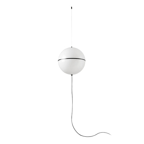 Faro Dome Dome hanglamp van 42 cm met bolvormige kap, satijnzwart, glanzend witte kap, E27 fitting, inclusief schakelaar.