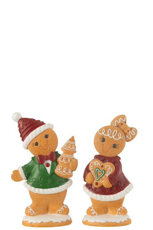 J-Line decoratie Peperkoek Jongen + Meisje Cake - polyresin - mix - large - 2 stuks