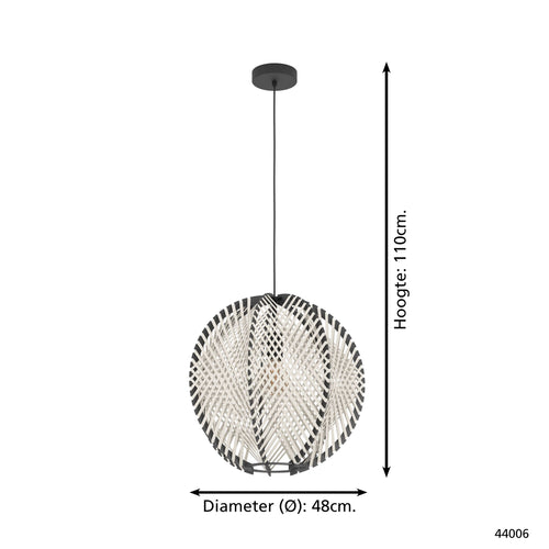 EGLO hanglamp Waverton - e27 - ø 48 cm - zwart/wit - textiel - vtwonen shop