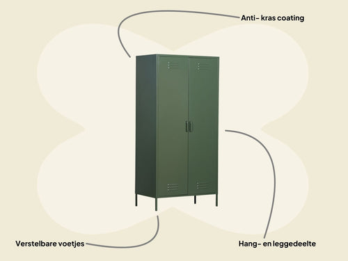 MaximaVida metalen kleding lockerkast Finn 90 x 50 x 185 cm olijfgroen - 4 schappen
