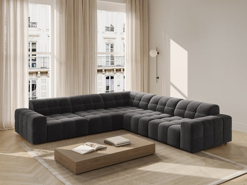 Cosmopolitan Design Hoekbank CHICAGO 4-zits, flueel grijs - 285x285x78cm
