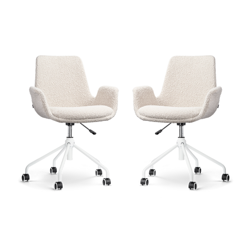 Nolon Nout-Eef Bureaustoelen Set van 2 - Bouclé Beige - Wit Onderstel - vtwonen shop