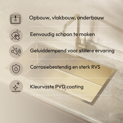 LOMAZOO Spoelbak Keuken Goud Suprex - 66 x 36 cm - RVS