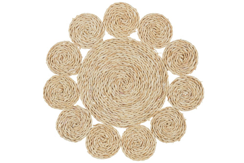 J-Line placemat  Rond Bloem - jute - naturel