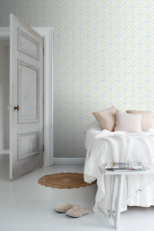 Borastapeter behang tegelmotief groen en blauw - 53 cm x 10.05 m - 660054 - vtwonen shop