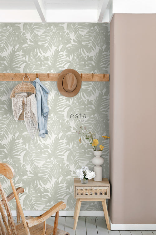 ESTAhome behang tropische bladeren lichtgrijs - 53 cm x 10.05 m - 138989