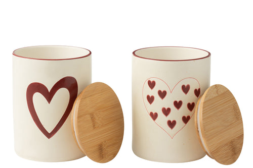 J-Line voorraadpot - porselein - wit/rood - large - 2 stuks