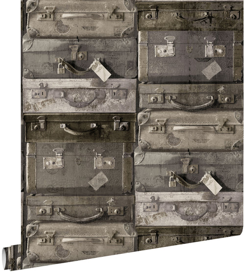 ESTAhome behang vintage koffers donkerbruin - 53 cm x 10.05 m - 138217