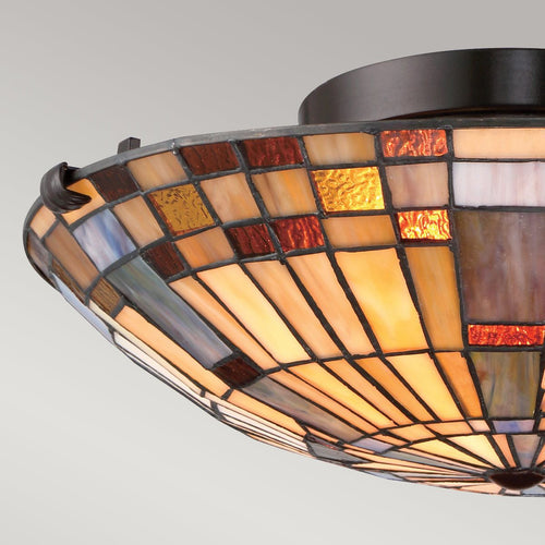 Deckenleuchte im Tiffany-Stil Valiant Bronze, Kunstglasschirm 2x E27